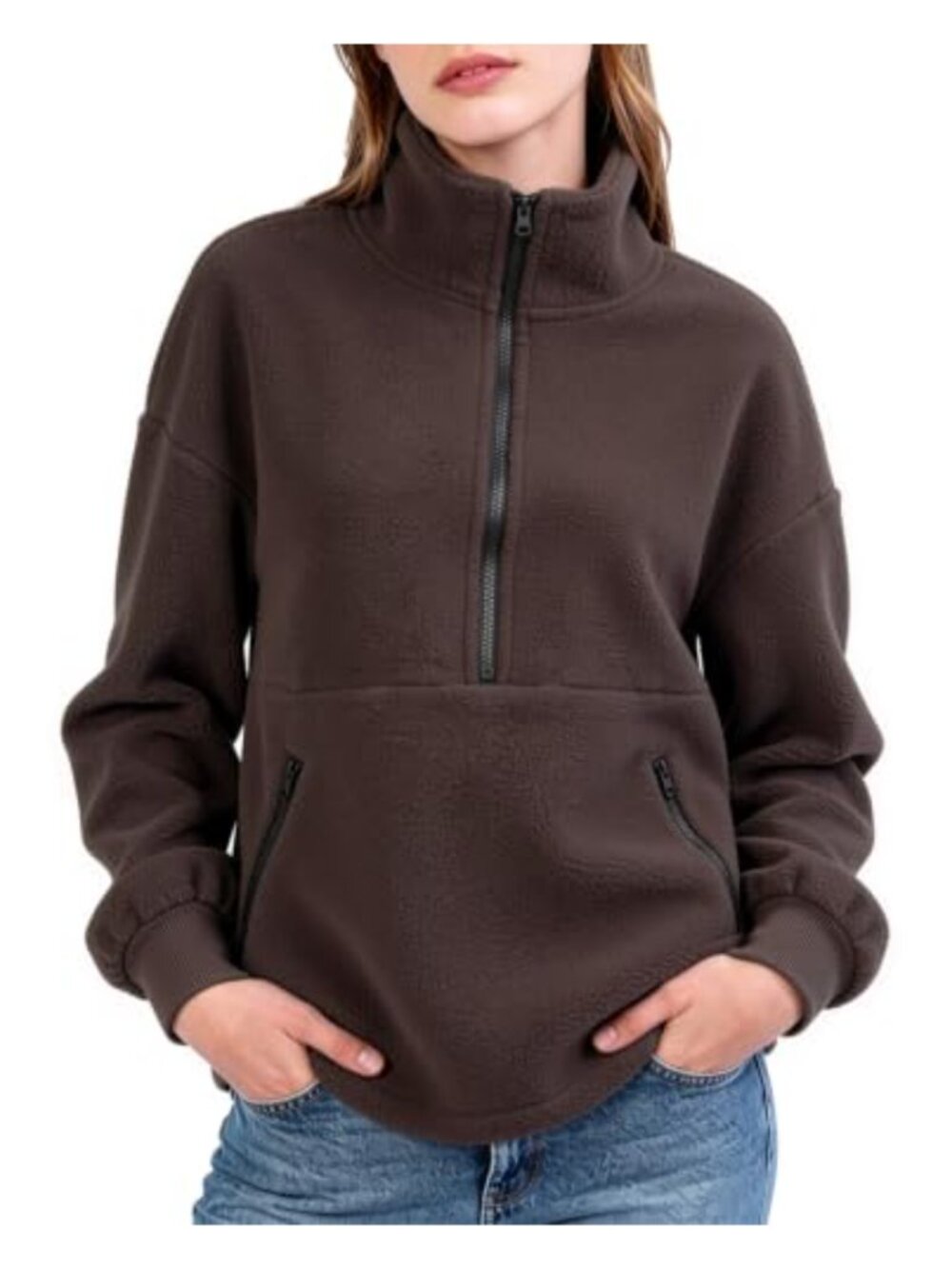 Womens Half Zip Fleece Pullover Fuzzy Sherpa Sweatshirt